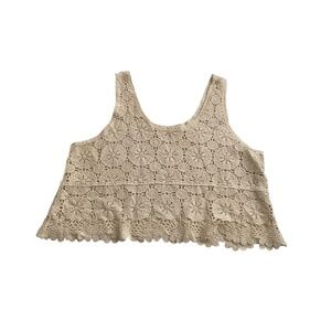 Rebellion Again Crochet Crop Top Sz L White Granny Squares Boho Festival Y2K 90s